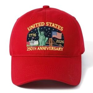 Red 250th Anniversary United States Embroidered Baseball Cap